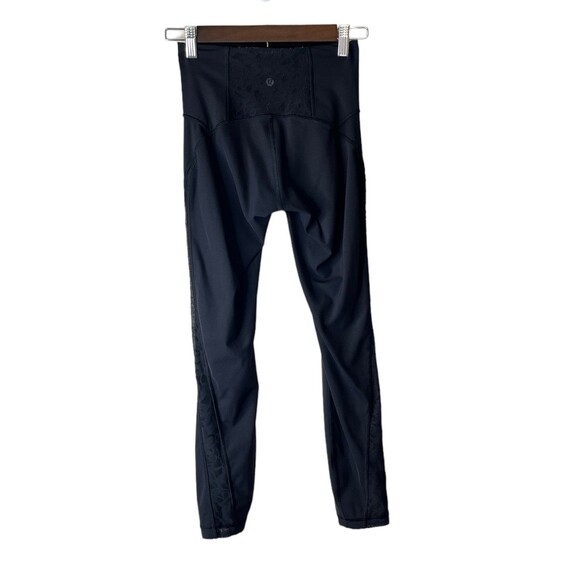 Lululemon Black High Waist Floral Velvet Mesh Detail Leggings Size 4 #391 - Picture 3 of 14